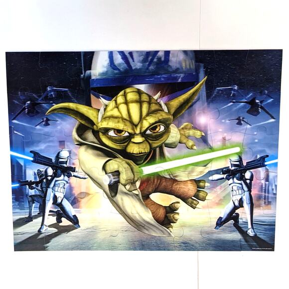 Star Wars Clone Wars Yoda Lightsaber 40 Pc Lenticular Puzzle 24x18 Cardinal 2010 - Picture 1 of 7